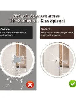 ZMH Spiegel<Badspiegel mit Beleuchtung in nickel rund Ø50cm Dimmbar mit Touch-Schalter