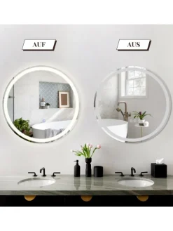 ZMH Spiegel<Badspiegel mit Beleuchtung in nickel rund Ø50cm Dimmbar mit Touch-Schalter