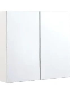 Beliani Badezimmermöbel<Bad-Spiegelschrank NAVARRA in Weiß/Silber - (W) 80 x (H) 70 x (L) 14 cm