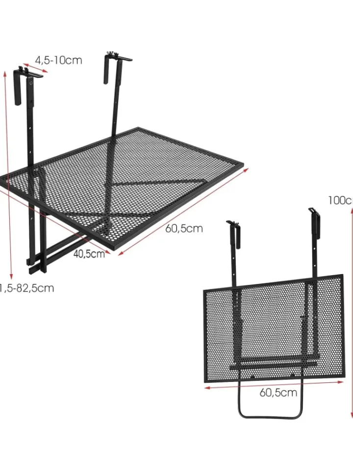 COSTWAY Gartenmöbel<Balkonhängetisch 5-stufig höhenverstellbar in Schwarz