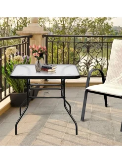 COSTWAY Gartenmöbel<Balkontisch mit Schirmhoch 80x80x71cm in Schwarz