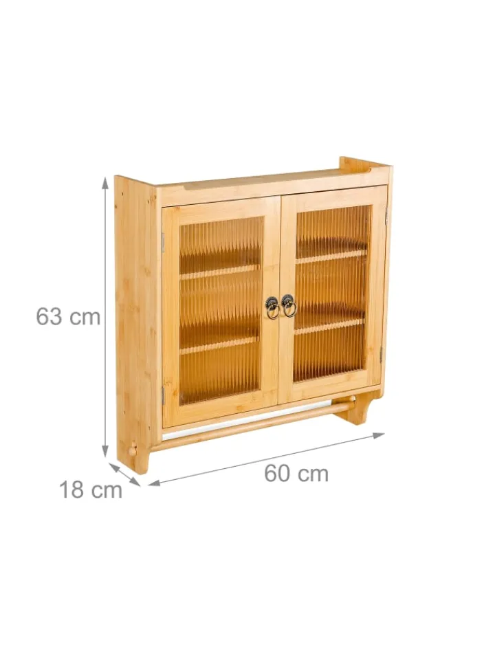 relaxdays Badmöbel<Bambus Hängeschrank in Natur - (B)60 x (H)63 x 18 cm