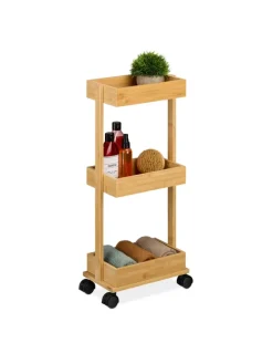 relaxdays Badmöbel|Badezimmermöbel<Bambus-Rollwagen in Natur - (B)31 x (H)71,5 x (T)18 cm