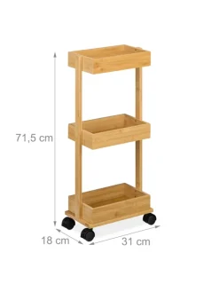 relaxdays Badmöbel|Badezimmermöbel<Bambus-Rollwagen in Natur - (B)31 x (H)71,5 x (T)18 cm