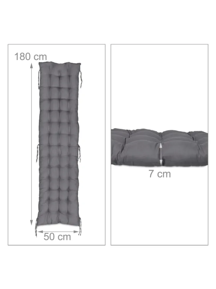 relaxdays Gartenmöbel<Bankauflage in Grau - (B)180 x (H)7 x (T)50 cm