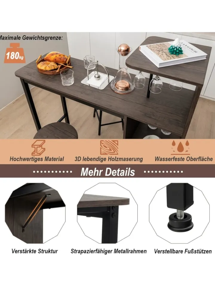 COSTWAY Möbel-Sets<Bartisch mit Barhocker Set in Anthrazit
