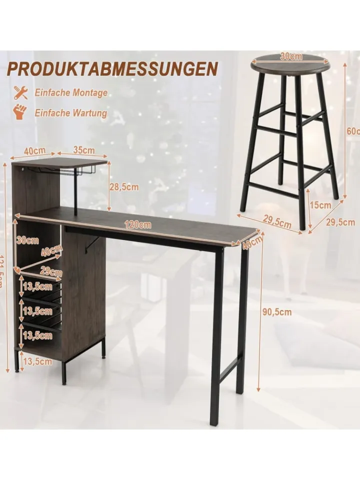 COSTWAY Möbel-Sets<Bartisch mit Barhocker Set in Anthrazit