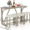 COSTWAY Möbel-Sets<Bartisch Set Massivholz mit 3er Set Barhocker in Beige
