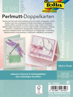 folia PAPER Kreativbedarf & Do-It-Yourself<Bastelset "Doppelkarten Perlmutt" in Türkis/ Rosa/ Creme