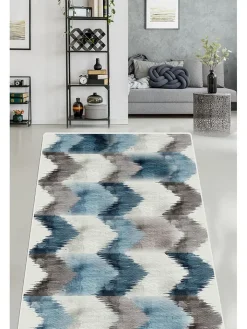Conceptum Hypnose Teppiche & Fußmatten<Baumwoll-Teppich ''Faucibus'' in Creme/ Blau/ Braun