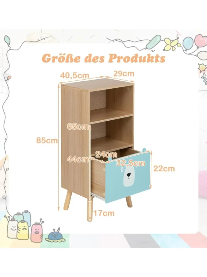 COSTWAY Kindermöbel<Bücherregal 3 Ebenen in Gelb