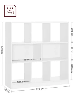 Songmics Regale & Schränke<Bücherregal in Weiß - (B)97,5 x (H)100 x (T)30 cm