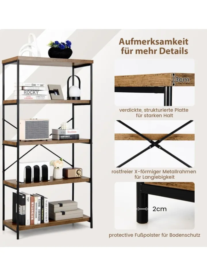COSTWAY Regale & Schränke<Bücherregal mit 5 Ebenen in Braun