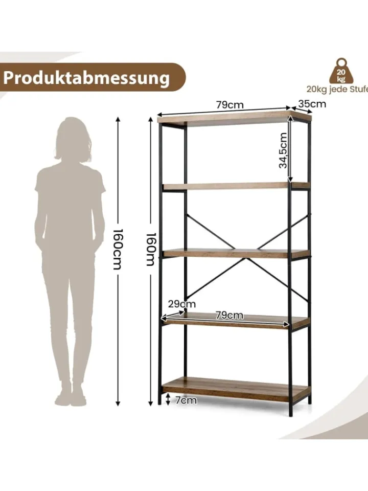 COSTWAY Regale & Schränke<Bücherregal mit 5 Ebenen in Braun
