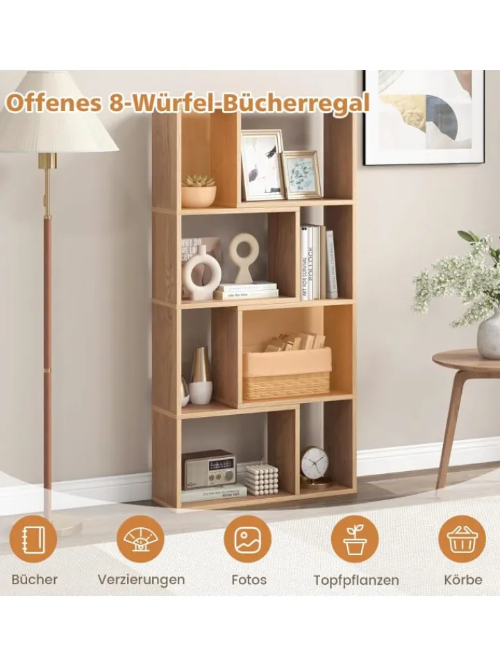 COSTWAY Regale & Schränke<Bücherregal mit 4 Ebenen in Hellbraun
