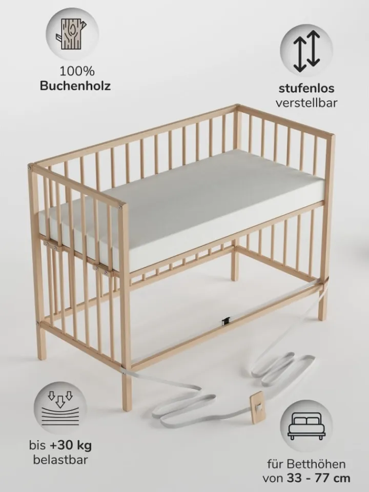 Sämann Babymöbel<Beistellbett Matratze Cloud Air Rollen & Umbauseite - natur - Dreamy 4 in 1 Bett