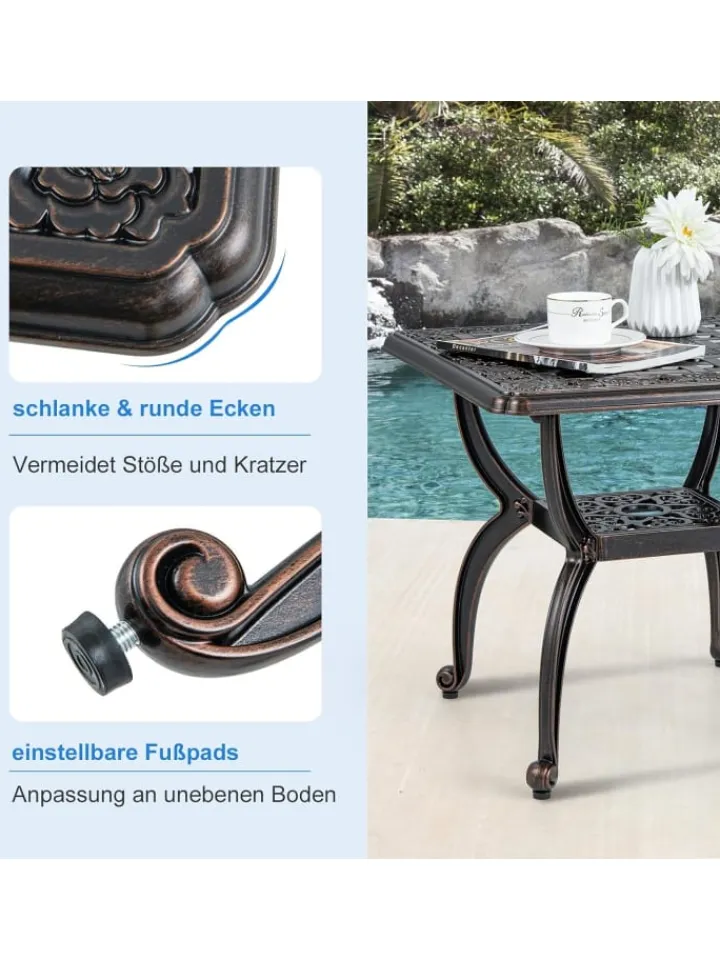 COSTWAY Gartenmöbel<Beistelltisch Aluminiumguss 53cm in Bronze
