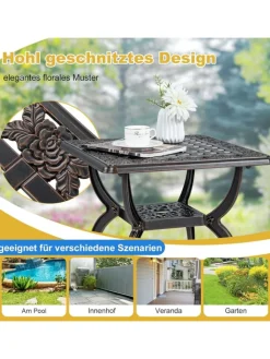 COSTWAY Gartenmöbel<Beistelltisch Aluminiumguss 53cm in Bronze