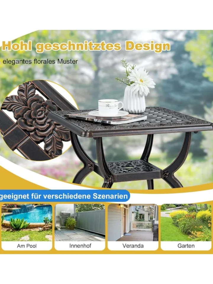COSTWAY Gartenmöbel<Beistelltisch Aluminiumguss 53cm in Bronze