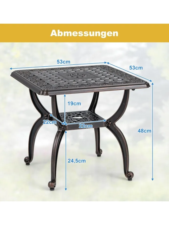 COSTWAY Gartenmöbel<Beistelltisch Aluminiumguss 53cm in Bronze