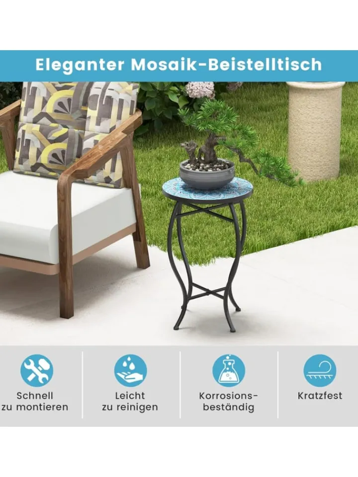 COSTWAY Gartenmöbel<Beistelltisch Blumenhocker 2in1 in Blau