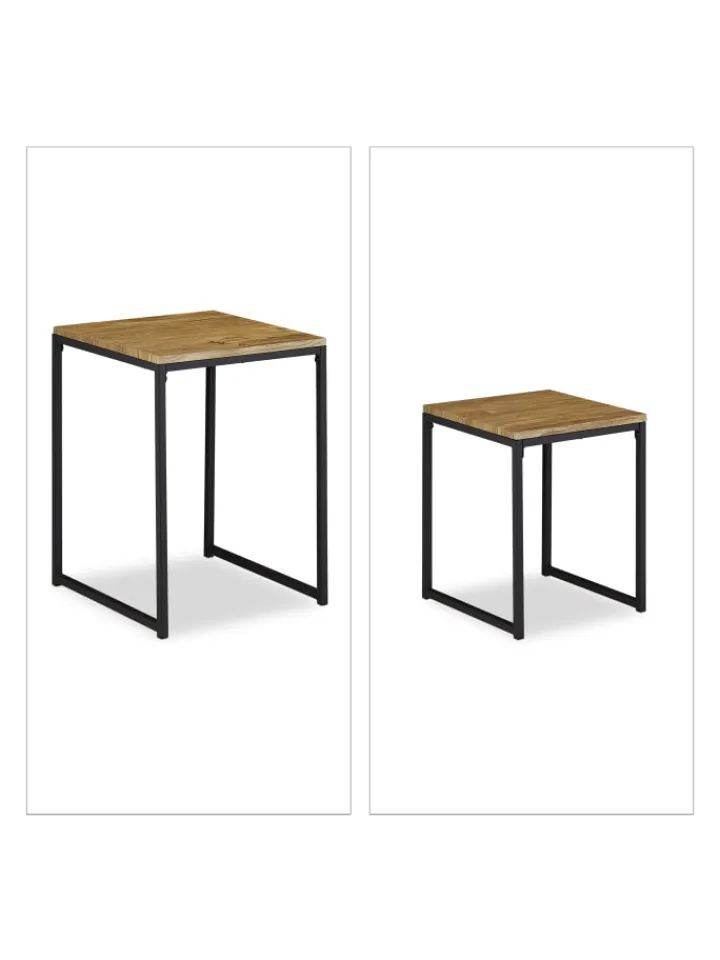 relaxdays Tische<Beistelltisch 2er Set in Holzoptik/ Schwarz