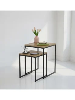 relaxdays Tische<Beistelltisch 2er Set in Holzoptik/ Schwarz