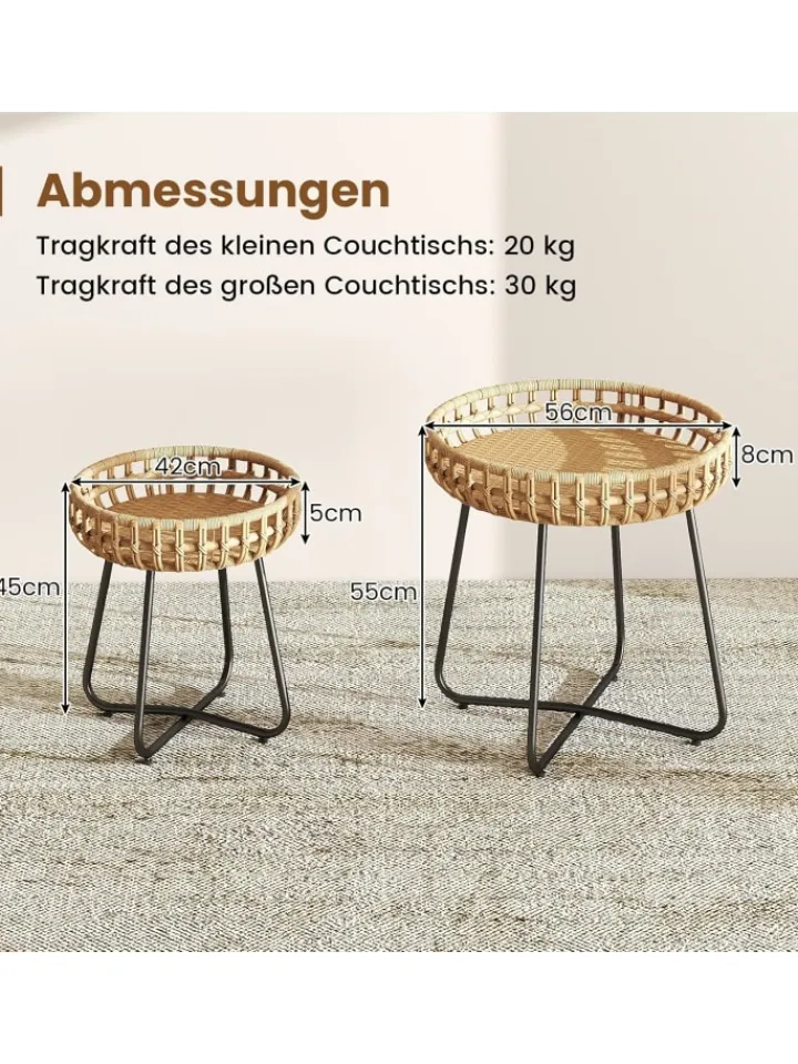 COSTWAY Gartenmöbel<Beistelltisch Garten rund 2er Set in Braun