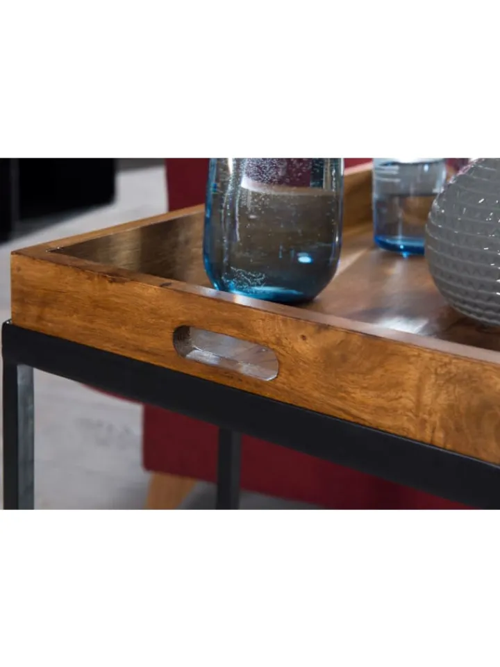 FineBuy Tische<Beistelltisch in Braun / Sheesham / 34x70x65