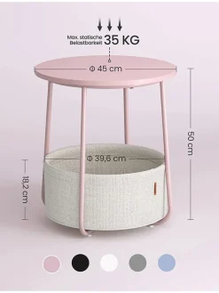 SONGMICS Tische<Beistelltisch in Weiß/ Rosa - (H)50 x Ø 45 cm