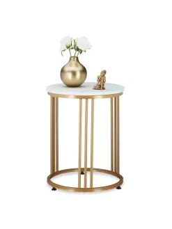 relaxdays Tische<Beistelltisch "MARMO" in Weiß/ Gold - (H)51 x Ø 41 cm