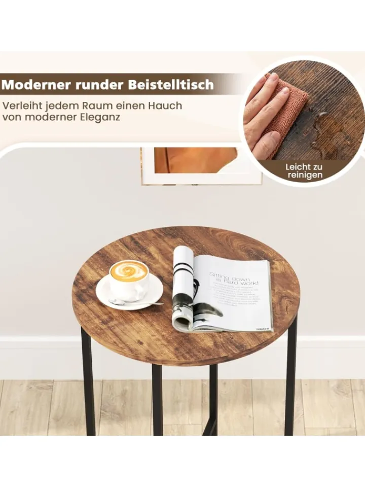 COSTWAY Tische<Beistelltisch mit Stoffkorb in Braun