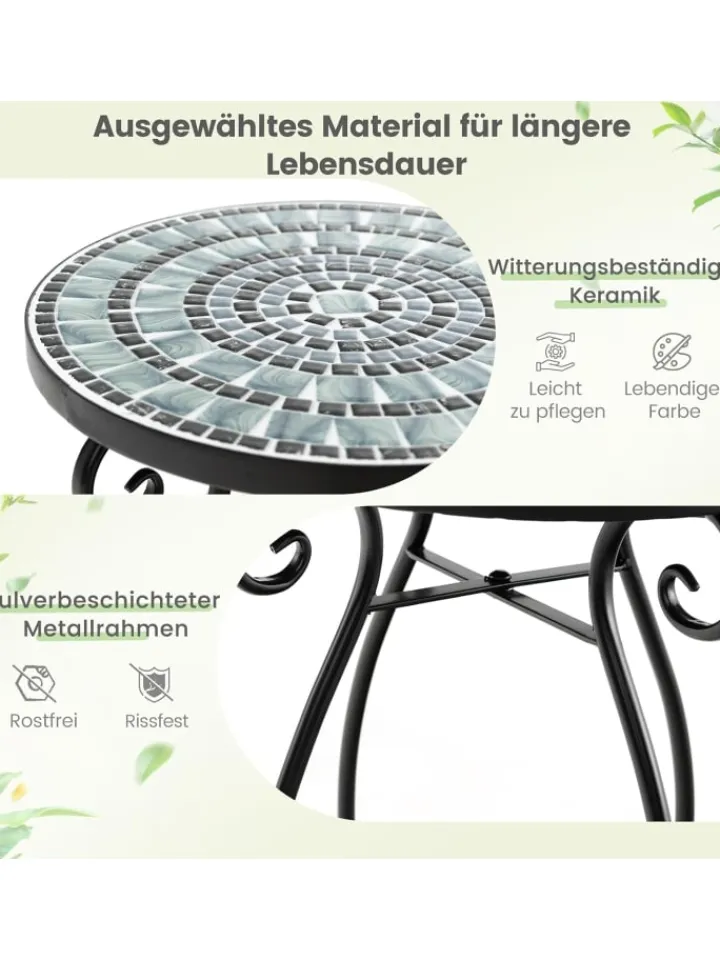 COSTWAY Gartenmöbel<Beistelltisch Mosaiktisch Rund ∅30x50cm in Schwarz
