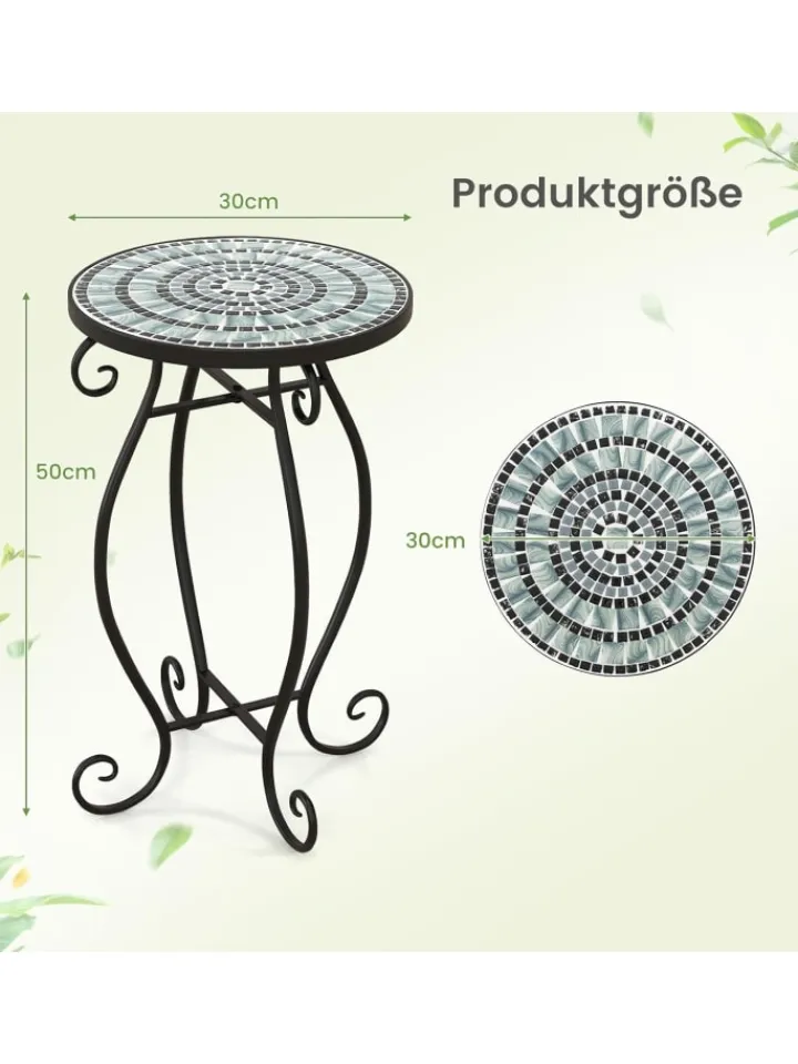 COSTWAY Gartenmöbel<Beistelltisch Mosaiktisch Rund ∅30x50cm in Schwarz