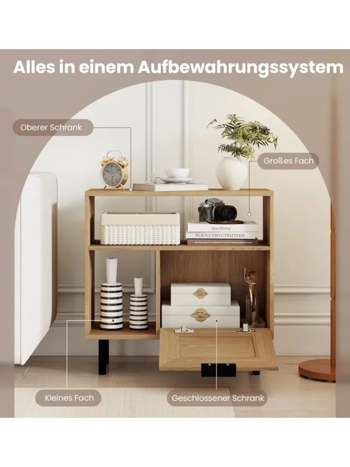 COSTWAY Tische<Beistelltisch PE-Rattan 60 x 25,5 x 59 cm in Hellbraun