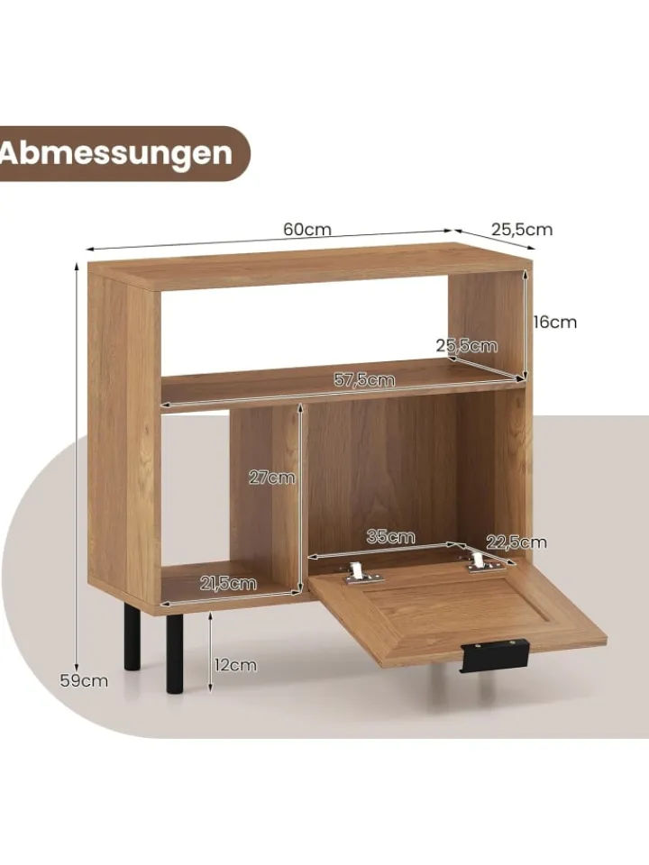 COSTWAY Tische<Beistelltisch PE-Rattan 60 x 25,5 x 59 cm in Hellbraun