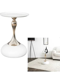 Rétro Chic Tische<Beistelltisch ''Portobello'' in Weiß/ Gold - (H)54 - Ø 38 cm