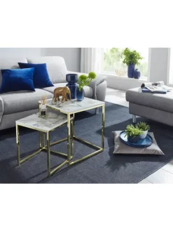 FineBuy Tische<Beistelltisch "SV59799" in Weiß / Weiß / Gold