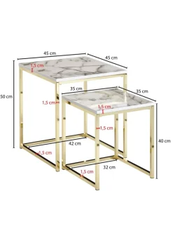 FineBuy Tische<Beistelltisch "SV59799" in Weiß / Weiß / Gold