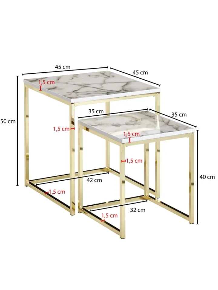 FineBuy Tische<Beistelltisch "SV59799" in Weiß / Weiß / Gold