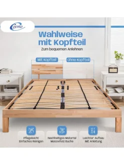 Coemo Betten & Matratzen<Bett Massivholz Leah in Buche natur