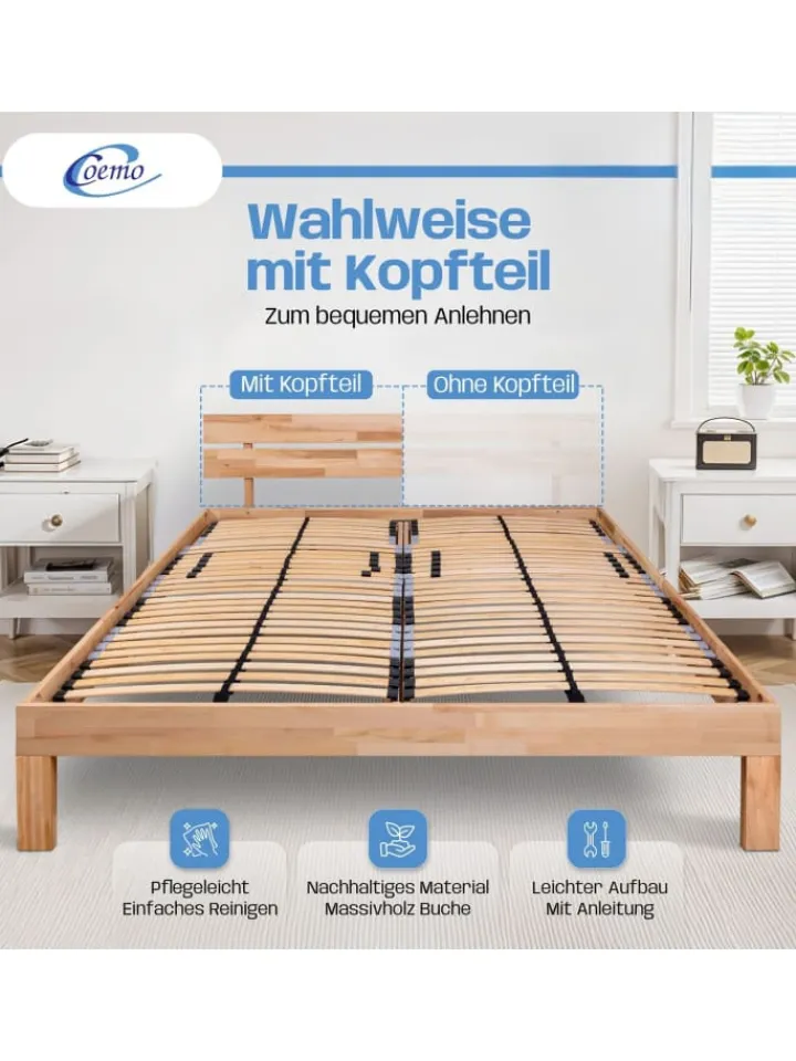 Coemo Betten & Matratzen<Bett Massivholz Leah in Buche natur