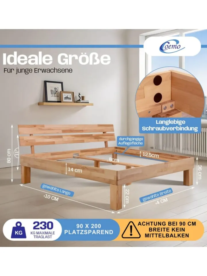 Coemo Betten & Matratzen<Bett Massivholz Leah in Buche natur