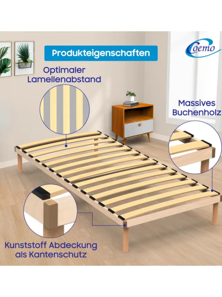 Coemo Betten & Matratzen<Bettgestell mit Lattenrost PYXIS in Natur