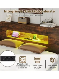 COSTWAY Betten & Matratzen<Bettgestell 140x200 cm in Braun