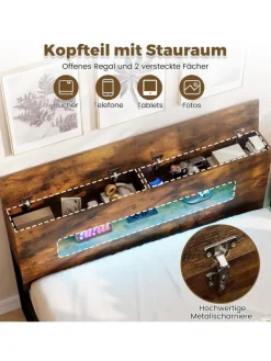 COSTWAY Betten & Matratzen<Bettgestell 140x200 cm in Braun