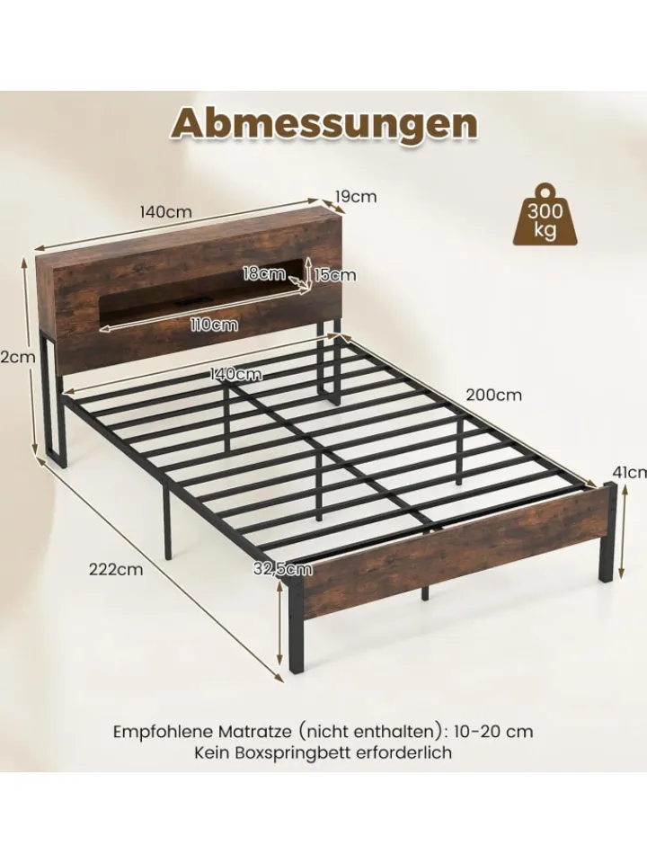 COSTWAY Betten & Matratzen<Bettgestell 140x200 cm in Braun