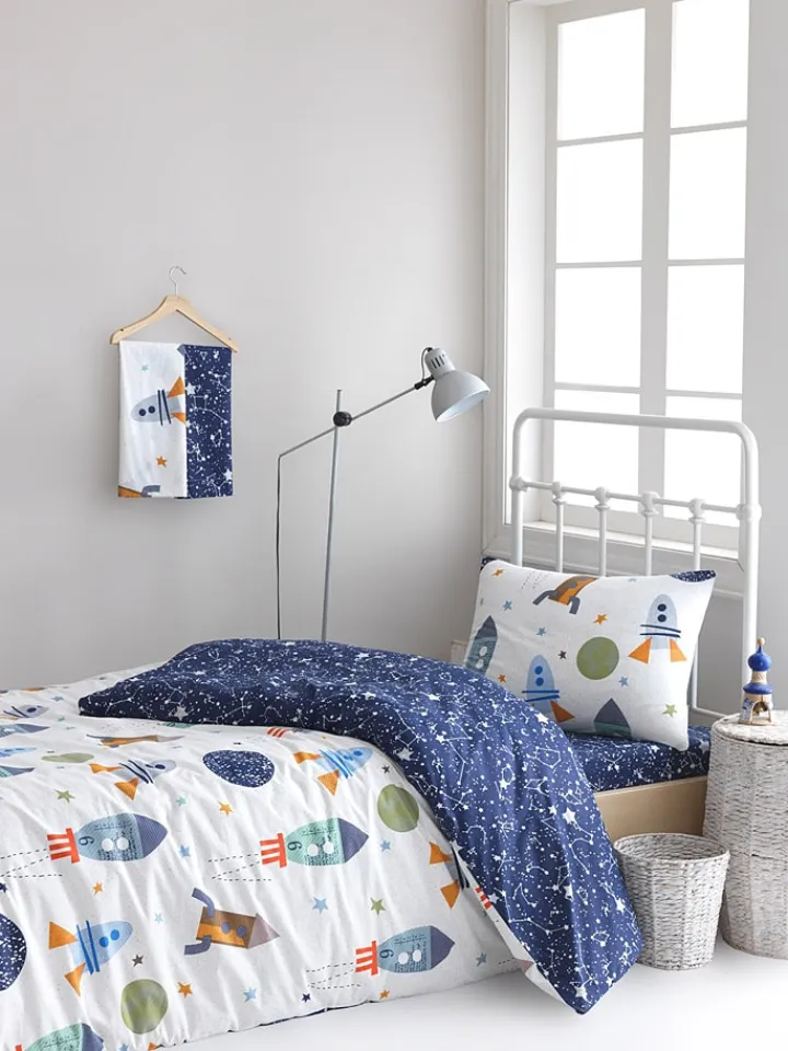 Colorful Cotton Kindermöbel<Bettwäsche-Set "Spacex" in Weiß/ Dunkelblau