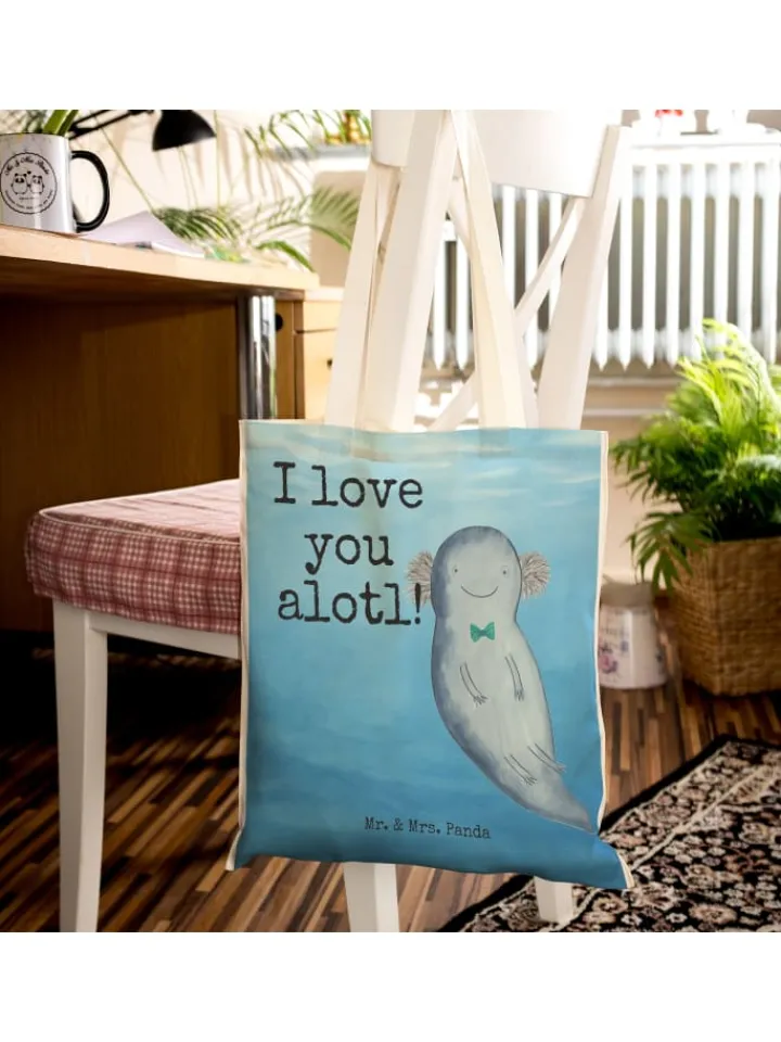Mr. & Mrs. Panda Einkaufstaschen & -Trolleys<Beutel Axolotl Liebe Design mit Spruch in Weiß