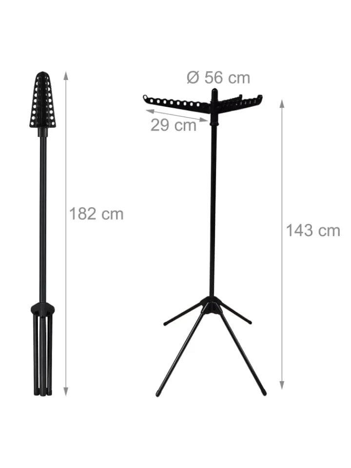 relaxdays Weitere Haushaltshelfer<Bügelwäscheständer in Schwarz - (H)143 x Ø 56 cm